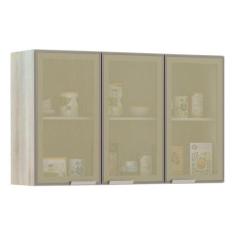 Armário Para Cozinha 120cm 3 Portas C/Vidro Reflecta Bronze - LUCIANE 