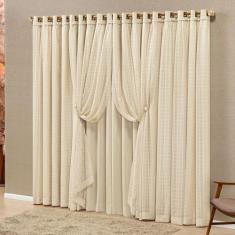 Cortina Monte Real 2,00m x 1,70m Tecido Blackout Voal Trabalhado Xadre