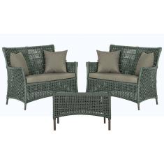 2 Sofá Área e Mesa Igapó Alumínio Pintura Marrom Corda Náutica Estofado Impermeável Almofada 8 Trama