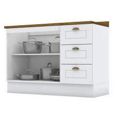 Balcão Pia 2 Portas e 3 Gavetas 120cm Americana com Tampo - Móveis Henn Branco/Nature