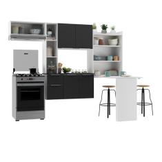 Armário De Cozinha Compacta Com Mesa Dobrável Sofia Multimóveis V2009 Branco/Preto Branco/Preto