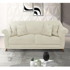 Sofá 2 Lugares Lorena Veludo 1,60m Pés Em Madeira Maciça - Bege Bege