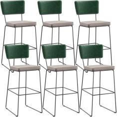 Kit 06 Banquetas Altas Bar Sala De Jantar Fixa Allana L02 Facto Verde 