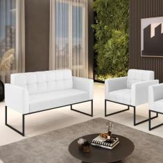 Kit 1 Sofá Namoradeira e 1 Poltrona Elisa material sintético Branco Ba