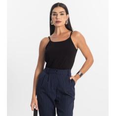 Blusa de Alça Feminina Viscotorcion Básica Rovitex Preto, G, Preto