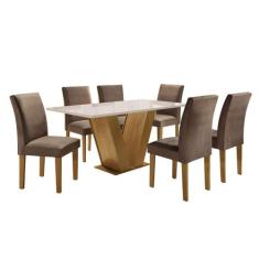 Conjunto Sala de Jantar Mesa Tampo Mdf 6 Cadeiras Espanha Yescasa