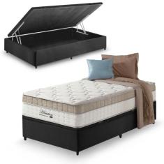 Cama Box Baú Solteiro Preto + Colchão Molas Ensacadas Houston Pillow I