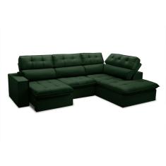 Sofá 4 Lugares Retrátil e Reclinável Arezzo com Chaise Direito Veludo Verde
