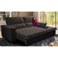 Sofá Retrátil e Reclinável 2,35m Molas Ensacadas Cama inBox Big Home Bordado 3D Linho Marrom