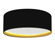 Plafon Cilíndrico Cúpula em Duplo Tecido 60x25, Vivare Iluminação, Plafon3008 PRAM, Preto/Amarelo, Grande