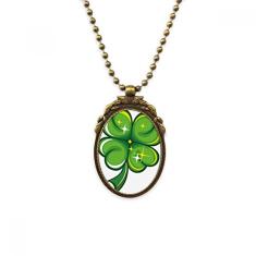 DIYthinker Colar de trevo de quatro folhas na Irlanda Dia de São Patrício antigo colar com pingente de contas vintage