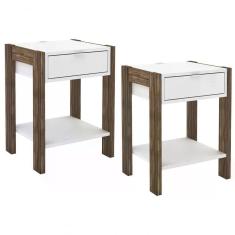 Kit 02 Mesa De Cabeceira Com Tomada 1 Gaveta Az1016 Branco N