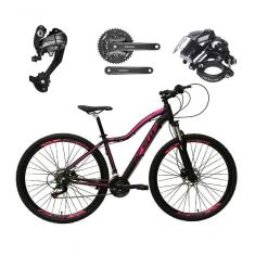 Bicicleta Feminina Aro 29 Ksw Mwza 27v Câmbios Shimano Altus Freios Hidráulicos - Preto-rosa Tam.17