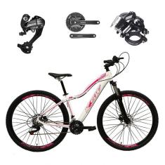 Bicicleta Feminina Aro 29 Ksw Mwza 27v Câmbios Shimano Altus Freios Hidráulicos - Branco-rosa Tam.17
