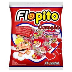 PIRULITO FLOPITO CORAÇÃO MORANGO VERMELHO PACOTE 500g - FLORESTAL
