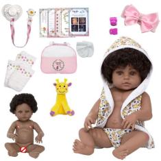 Boneca Reborn Recém Nascida Pretinha Girafa 21 Acessórios - Cegonha Re