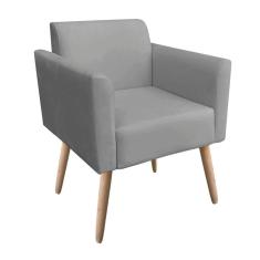 Poltrona Marisa Suede Grafite Pés Palito Natural