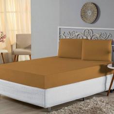 Jogo De Lençol Casal Padrão Malha 100% Algodão 3 Peças Cor Cobre