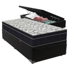 Cama Box Baú Preto E Colchão Airtech 150 Espuma D45 Solteiro Ortobom