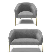 Sofá Namoradeira E Poltrona Pé De Ferro Dourado Stella Linho Grafite A