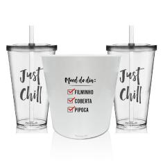 Kit Balde De Pipoca E 2 Copos Personalizados -Just Chill