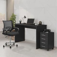 Kit 3 Peças com Cadeira para Escritório, Escrivaninha e Gaveteiro Gávea Espresso Móveis