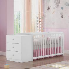 Berço Com Grade Fixa E Cômoda Estrela Gutti Branco