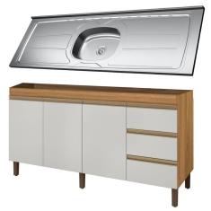 Balcão Gabinete Com Pia 160cm 3 Portas Karen P14 Nature-off White - Mpozenato