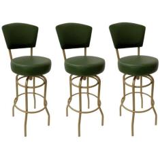 Kit 3 Banquetas Alta Bar Giratória com Encosto cor Dourado fosco Assen