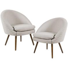 Kit 02 Poltronas Decorativas Fixa Pés Palito Rafa D02 Tressê Linho Beg