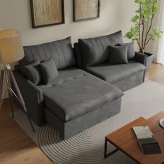 Sofá Cama Retrátil e Reclinável 260cm Colibri Cabecasa Madeiramadeira Veludo Grafite