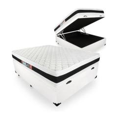 Cama Box Baú Casal + Colchão Espuma D45 - Castor - Black White Double 