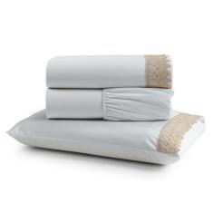 Jogo de Lençol Rubi Solteiro 3 Pçs 100% Algodão 200 Fios Ponto Palito Bordado - Branco