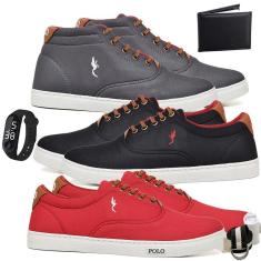 Kit 3 Tênis Casual + Relógio + Acessórios Macio Dia a Dia-Masculino