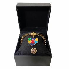 Pulseira Feminina Elo Português Grosso Coração Pomba da Paz