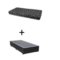 Cama Box Solteiro 88 Tecido Sintético Preto Com Colchão Solteiro 88 New York Preto D28 - 100% Espuma - 54x88x188