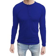 Camiseta Henley Manga Longa tamanho:g;cor:azul