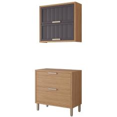 Armário Aéreo com Balcão Estela 80 cm com 3 Portas 1 Gaveta