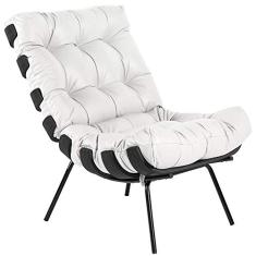 Poltrona Decorativa Sala de Estar Costela Preto L04 Couro Branco - Lyam Decor