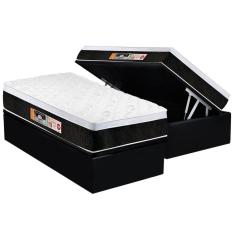 Conjunto Box Baú Solteiro: Colchão Espuma Castor D45 Black e White Air Euro Pillow + Base CRC Suede Black(88x188)