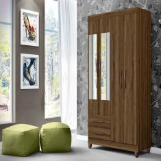 Guarda Roupa Roupeiro Solteiro 4 Portas com Espelho 2 Gaveta