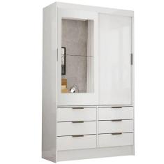 Guarda Roupa Sevilha Solteiro com Espelho 2 Portas 6 Gavetas Carioca Cor Branco
