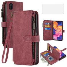 Asuwish Capa de telefone para Samsung Galaxy A10e capa carteira e protetor de tela de vidro temperado couro flip suporte para cartão de crédito cordão alça de pulso acessórios de celular A 10e 10ae