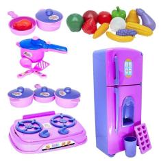 Kit cozinha infantil menina brinquedo mercadinho fogão 25pç