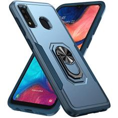 Kainevy Capa de telefone para Samsung Galaxy A20, capa protetora resistente magnética com suporte de anel para homens, capa para celular Samsung A20, silicone de grau militar e PC à prova de choque