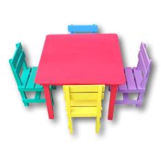 Mesa Madeira Infantil 4 Cadeiras Brincadeira Garantida - Dziado Brinqu