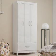 Guarda-Roupa Solteiro Prince 3 Portas 1 Gaveta Branco - Demóbile - Dem
