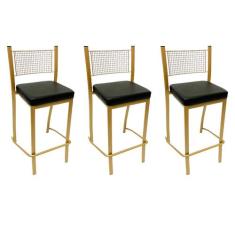 Banqueta Empilhável Altura 75cm para Bar cor Dourado Fosco assento pre