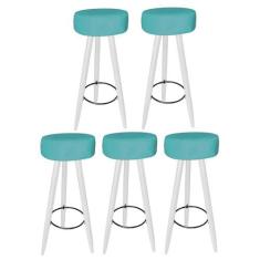 Kit 05 Banqueta Alta Flora Pés Palito em Madeira Branco  Bar Bistrô Co