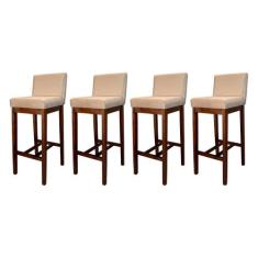 Kit 4 Banquetas Alta com Encosto Estofado Lisboa Madeira Capuccino Sue